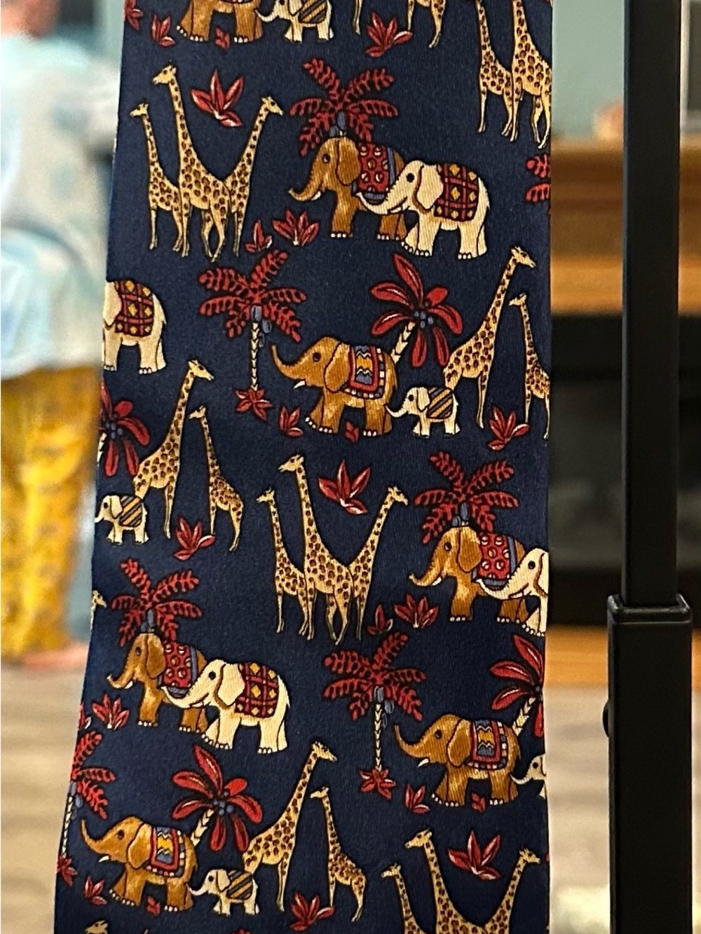 Salvatore Ferragamo Navy Silk Tie with Gold Elephants & Giraffes